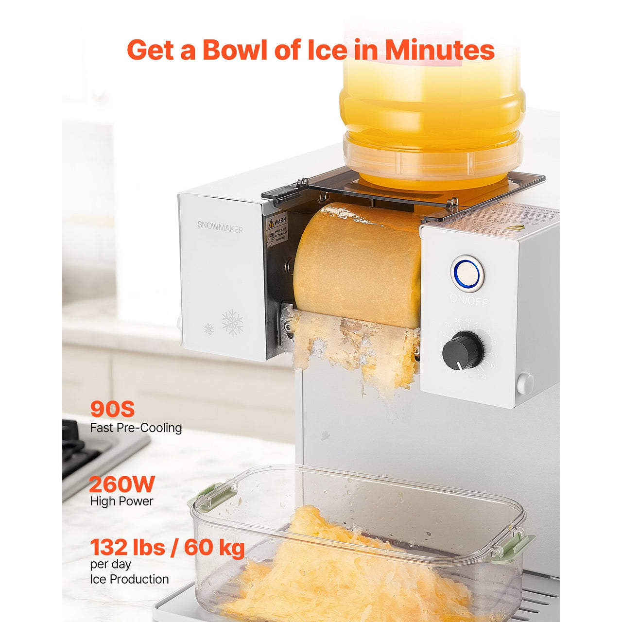 Snowflake Ice Machine, 132LBS/24H Snowflake Ice Maker, Ice-Shaver Machine with Stainless Steel Blade, Electric Snow Cone Maker with 0.48Gal Tank, 90S Fast Pre-Cooling, for Home & Small Gathering