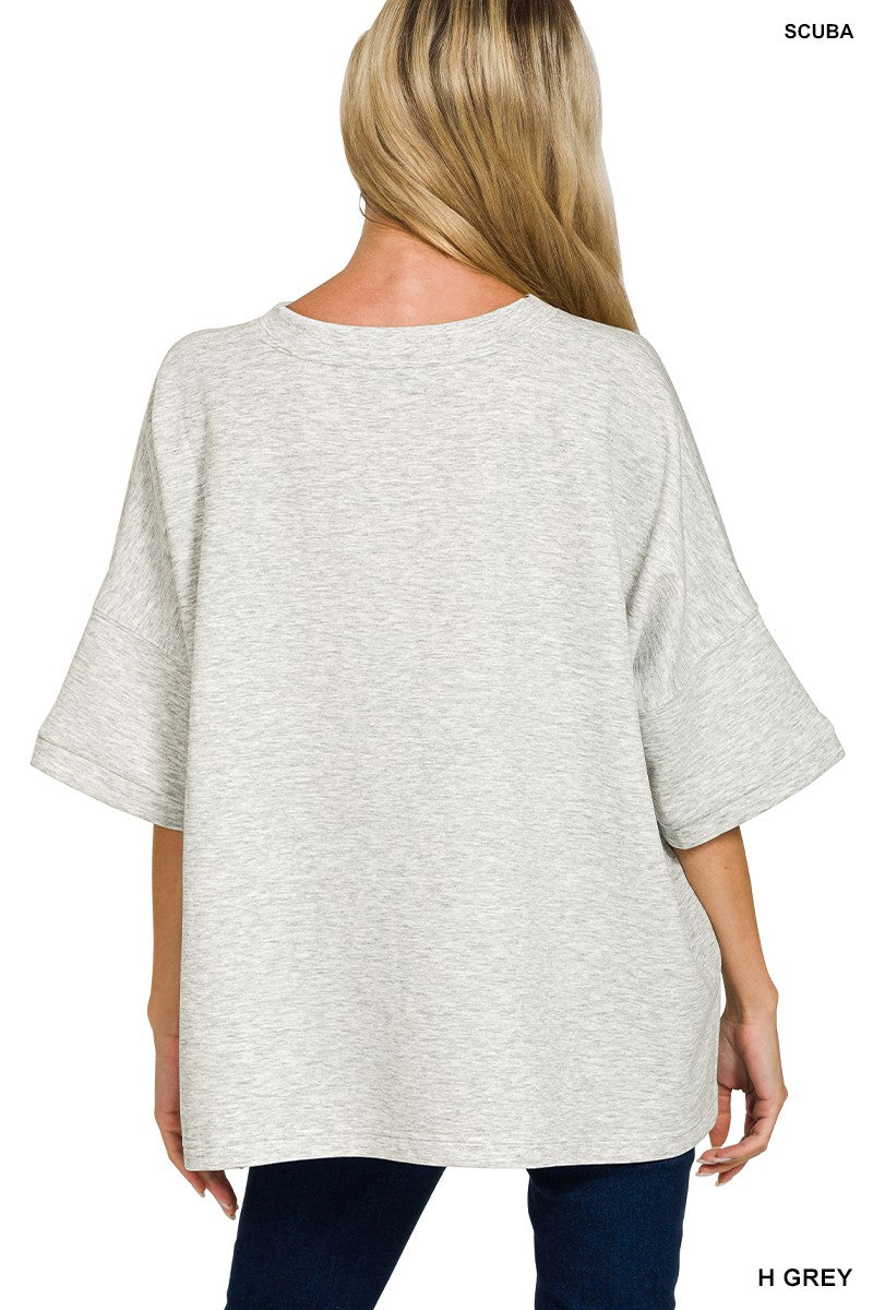 Zenana Scuba Round Neck Top with Side Slits
