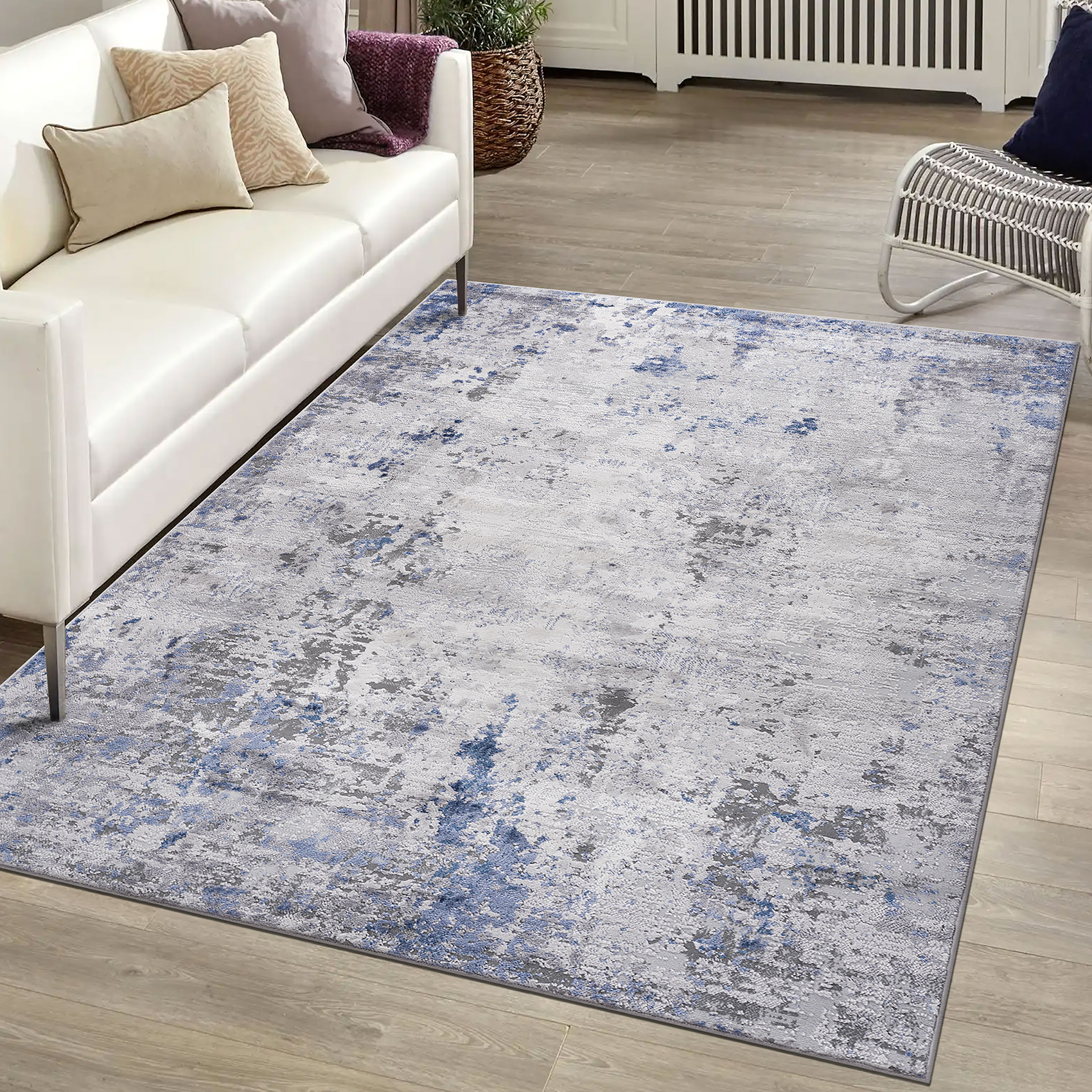 NAAR MARFI Collection 6X9 Silver / Blue / Abstract Area Rug
