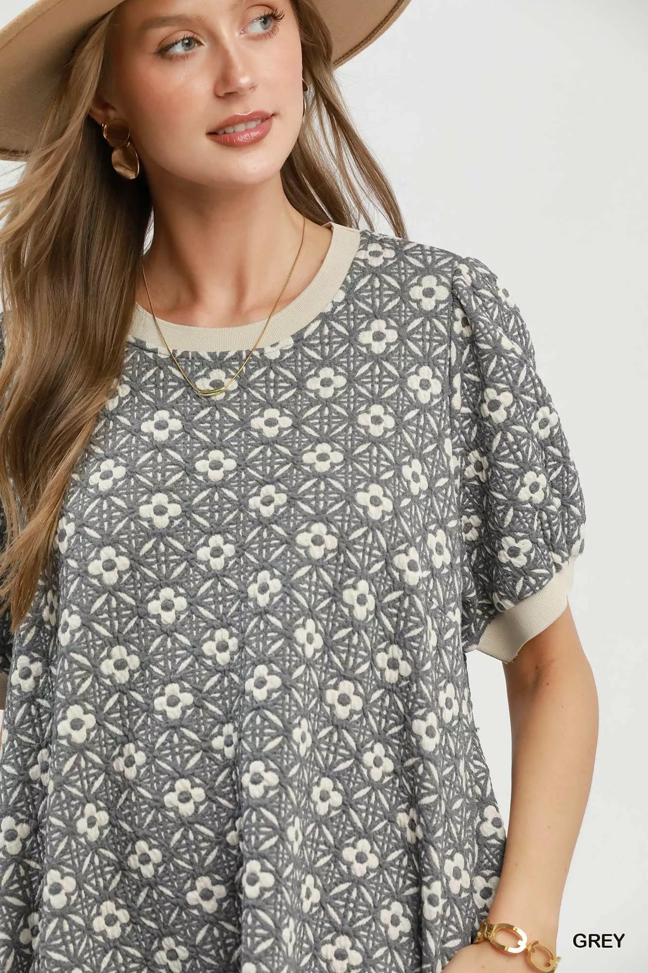 Umgee Floral Textured Puff Sleeve Mini Dress