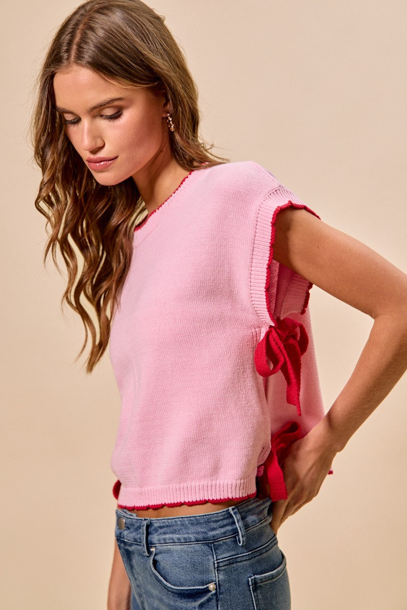 SO ME Lightweight Sweater Dolman Side Ribbon Tie Top