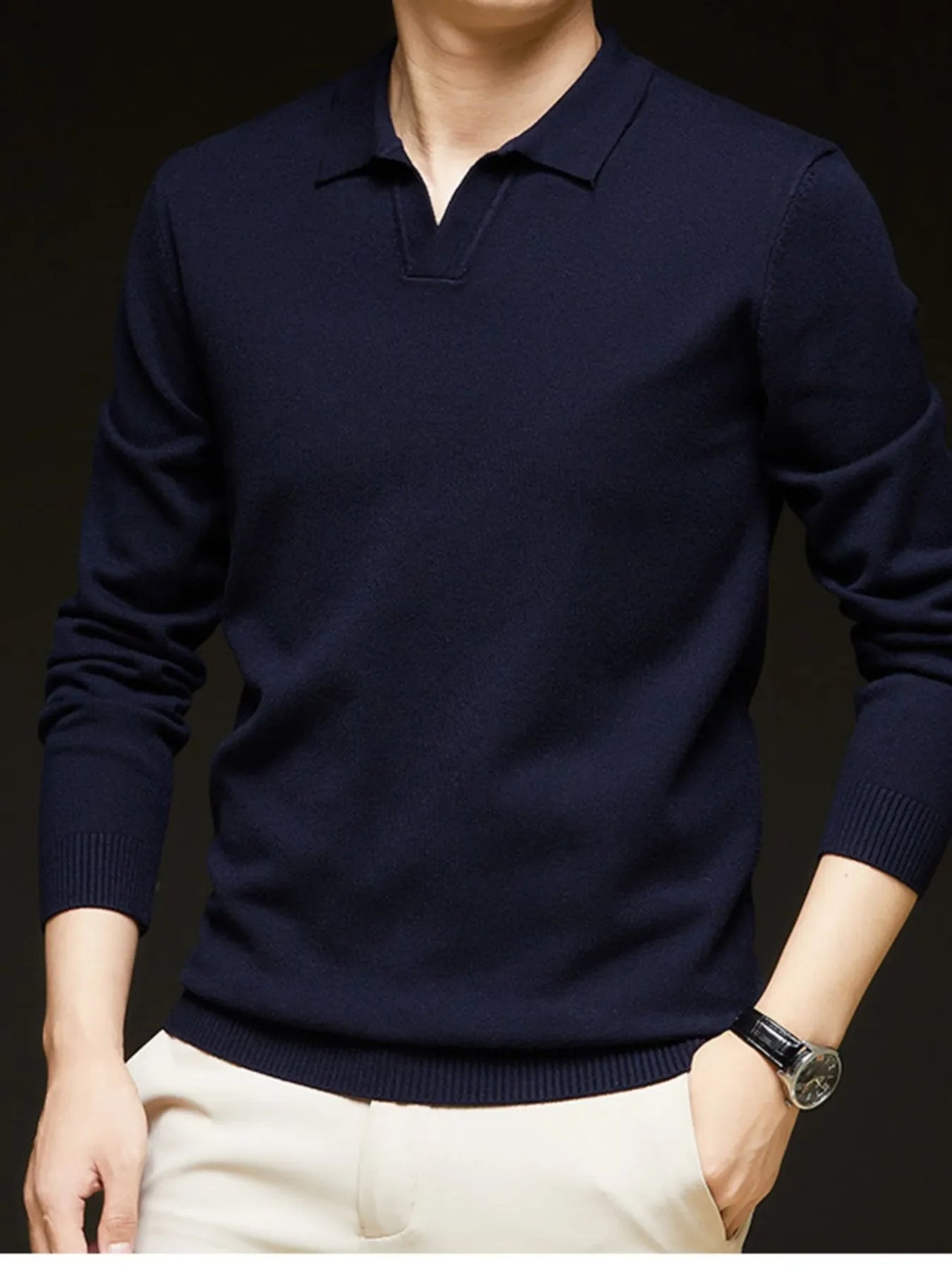 Men's Full Size Collared Neck Long Sleeve Polo Plus Size