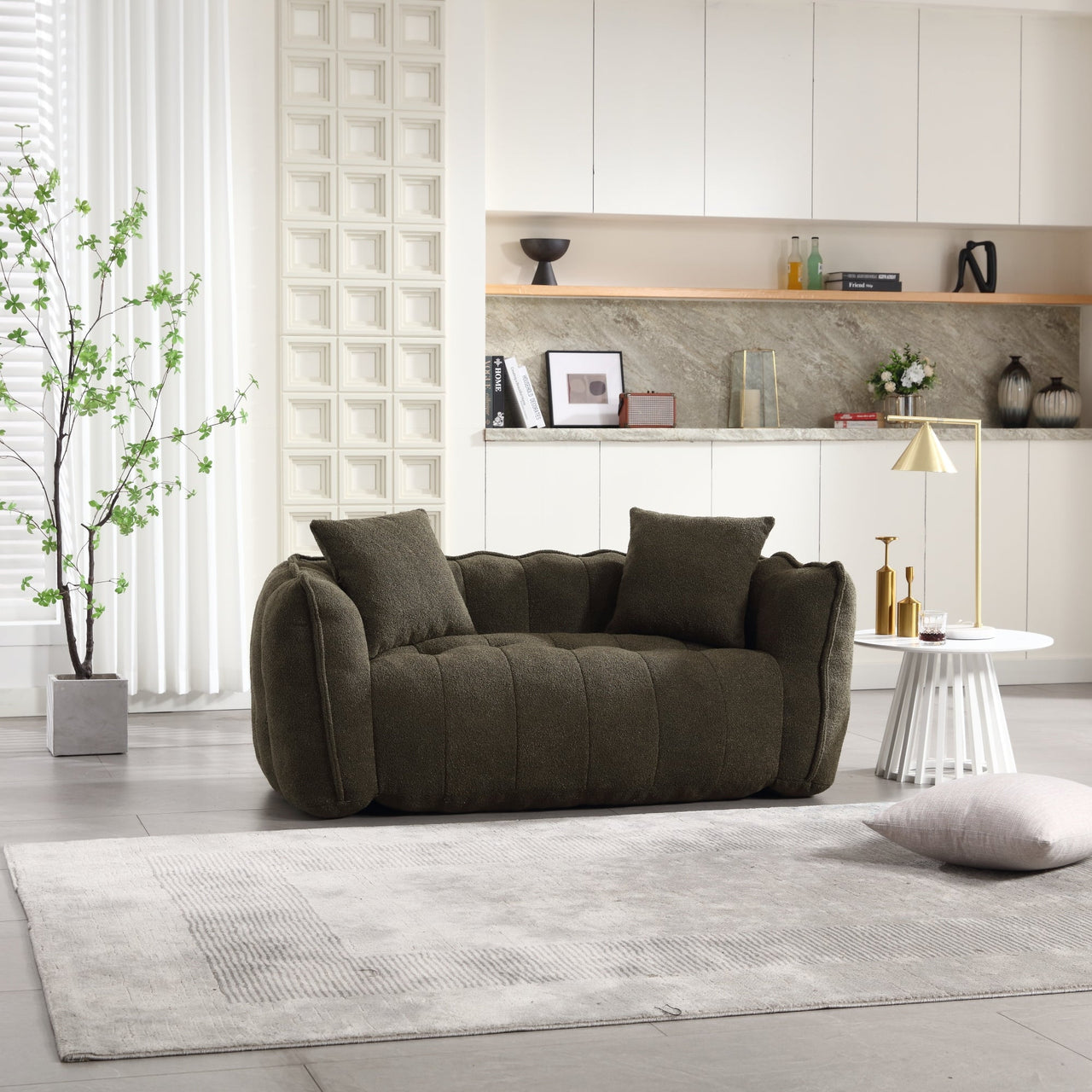 Cozy Beanbag Chair with High Resilience Foam Core for Two - Olive Green Chenille, 66x35x25 inches