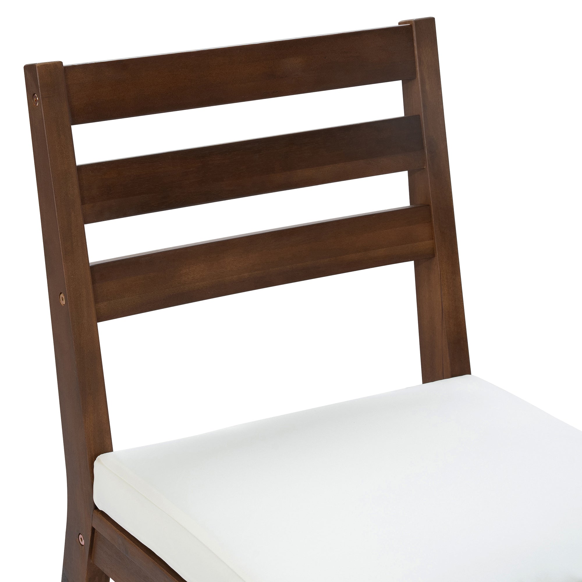 TREXM Rustic Patio Bar Set with Ergonomic Chairs, Solid Wood Slatted Tabletop in Mocha+Beige Cushion