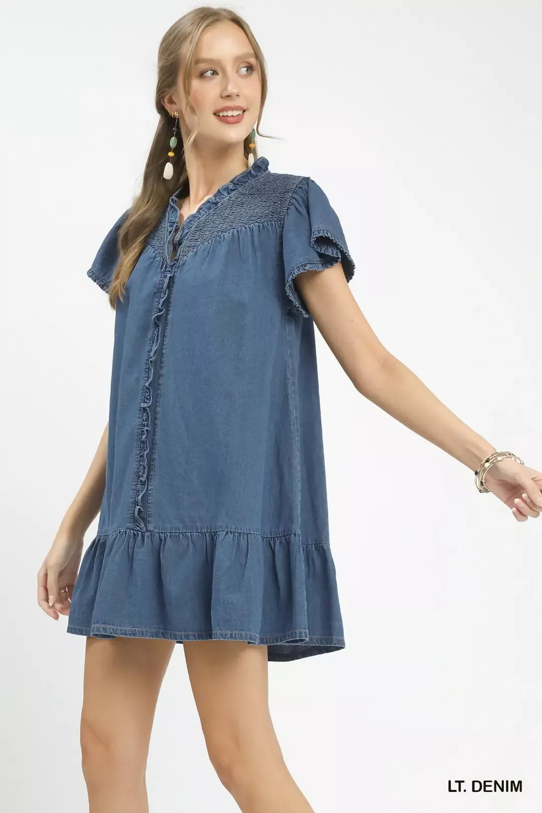 Umgee Ruffled Washed Denim Dress