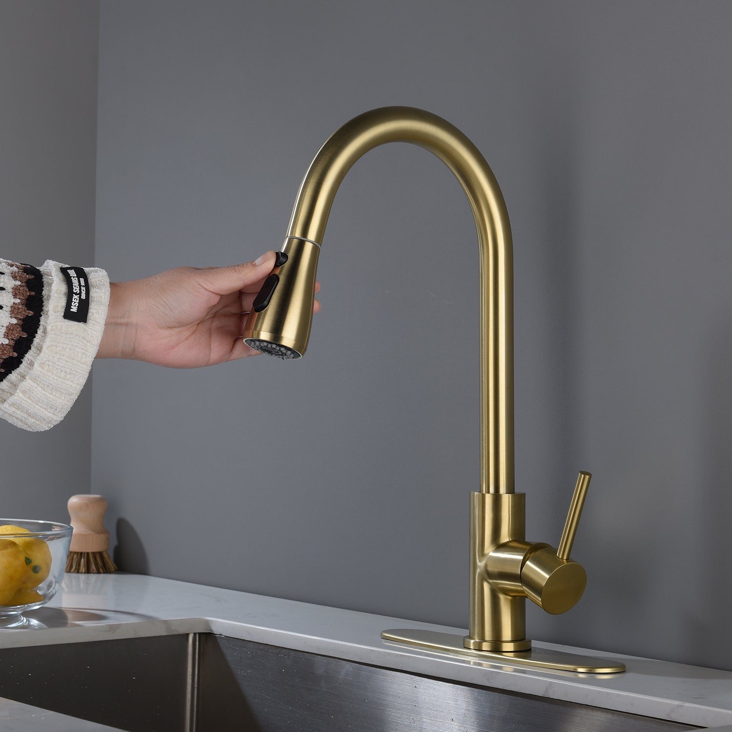 Single Handle Stainless Steel Kitchen Sink Faucet with Pull Down Sprayer