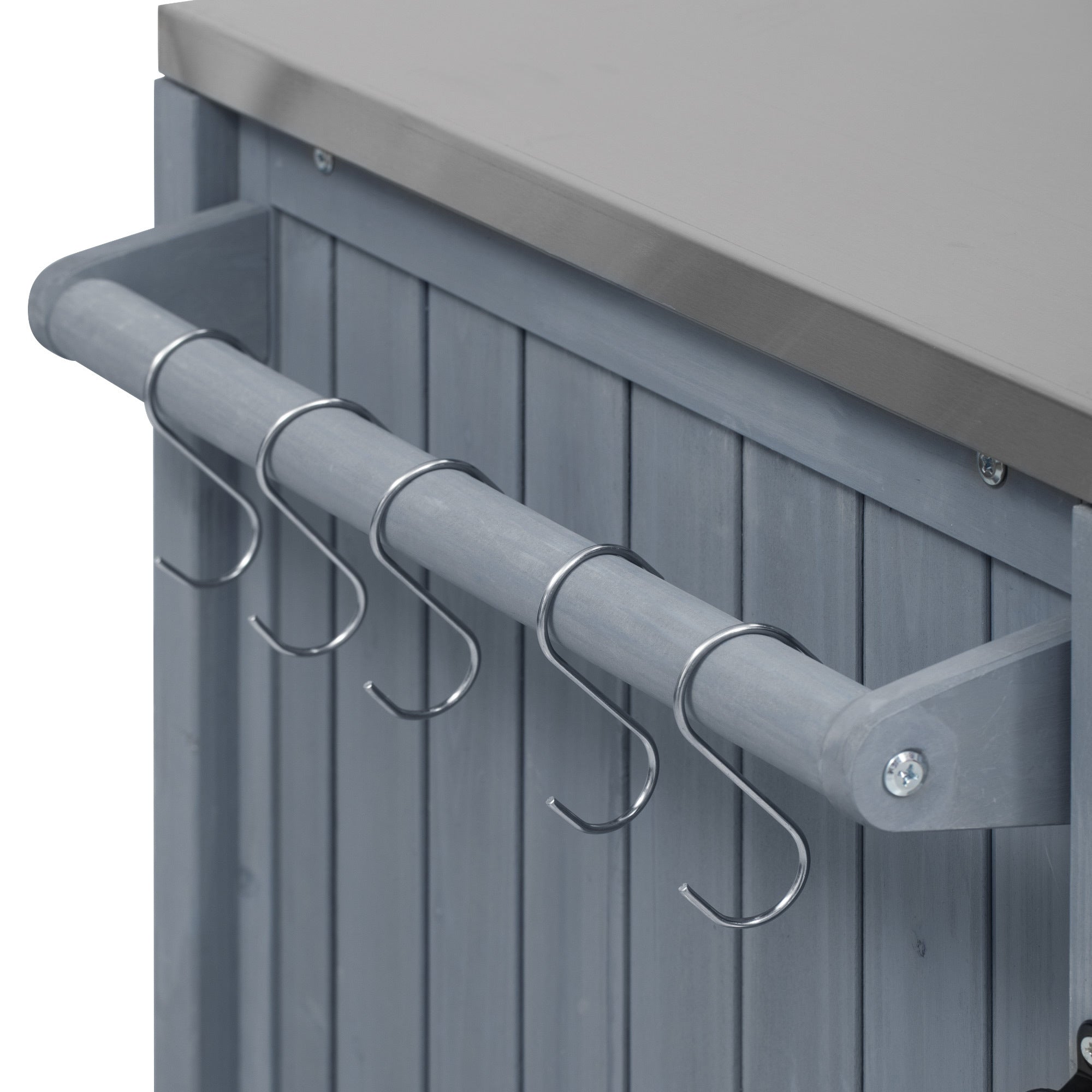 K&K 66.5' Outdoor Kitchen Island for Big Green Egg Grills, Solid Wood Outdoor Grill Cart for Tabletop Grill with Stainless Steel Top, Drawer, Compatible with Large Big Green Egg, Kamado Joe- Grey Blue