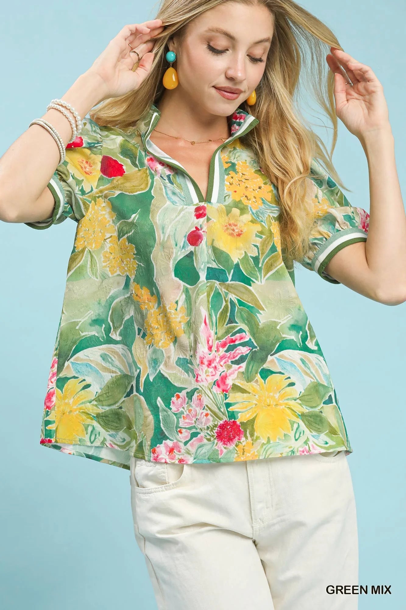 Umgee Jacquard Bloomscape Print Top