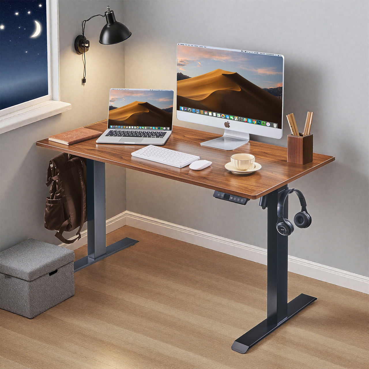 Electric Standing Desk, Adjustable Height Stand up Desk, 24x48 Inches Sit Stand Home Office Desk,Black Frame/Mahogany Top