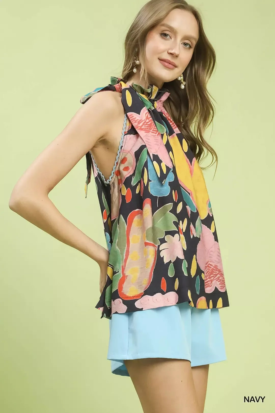 Umgee Multi-Color Floral Halter Neck Boho Top