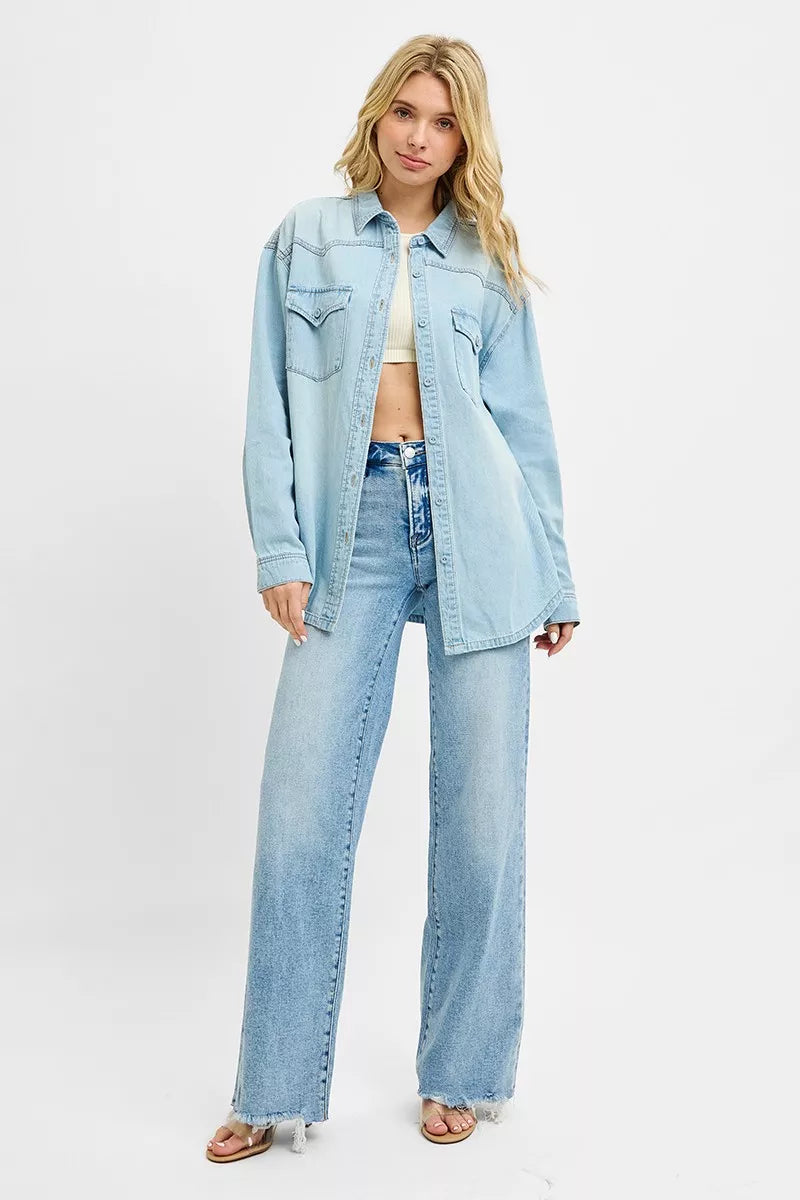 RISEN Western Yoke Style Relaxed Fit Denim Shirts