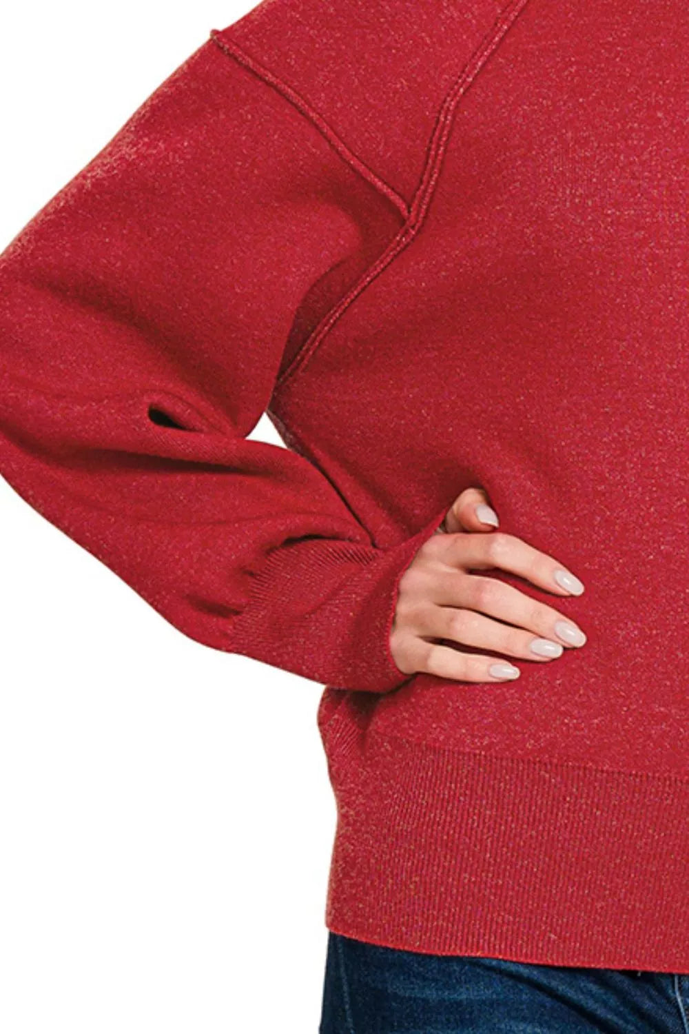 Zenana Viscose Mock Neck Exposed Seam Sweater