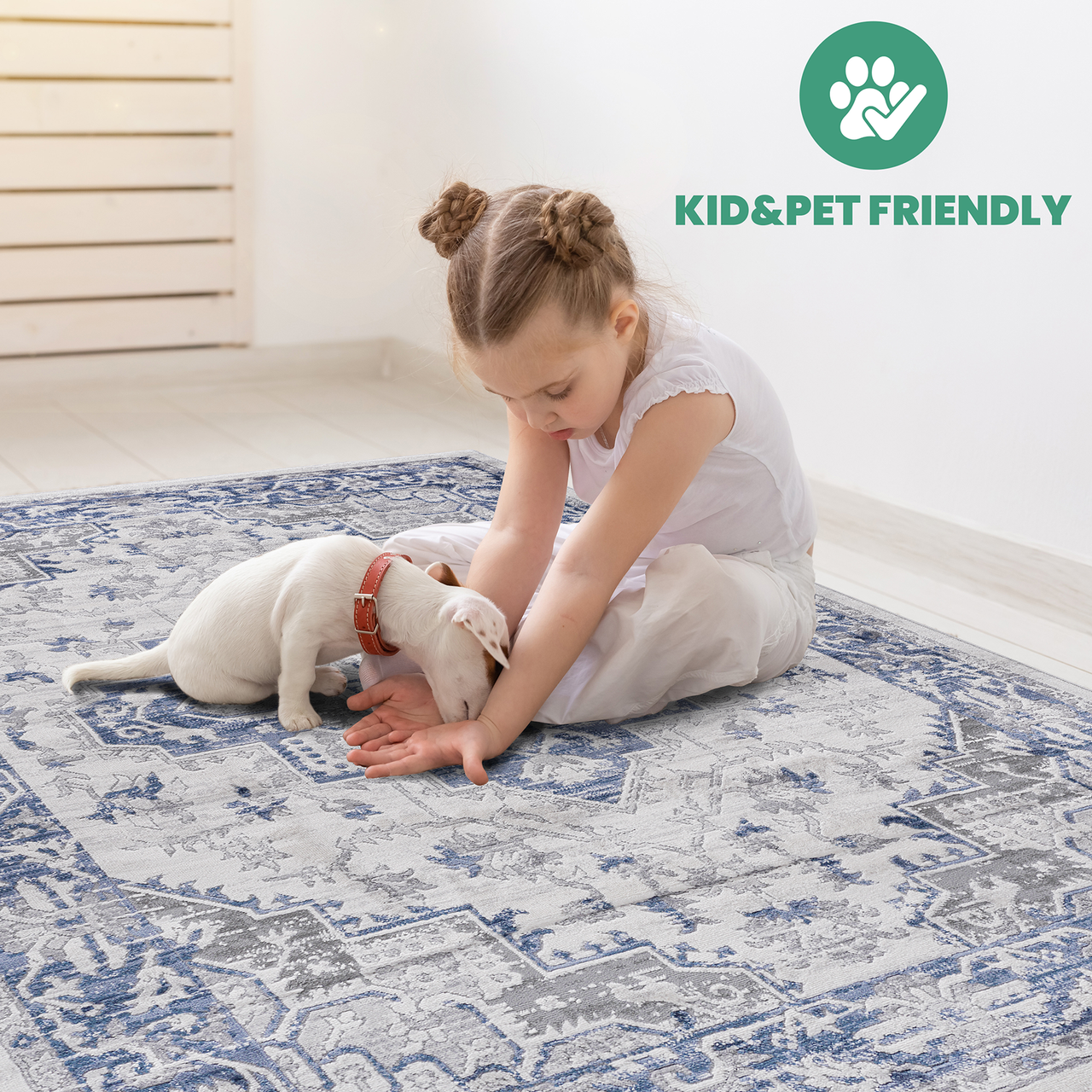 NAAR MARFI Collection 2X3 Blue / Grey / Oriental Doormat Rug