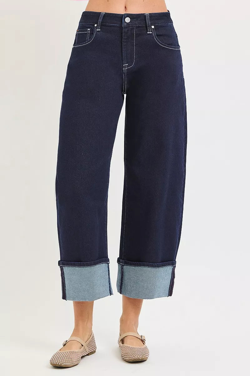 RISEN Slouchy Crop Barrel Cuffed Hem Jeans
