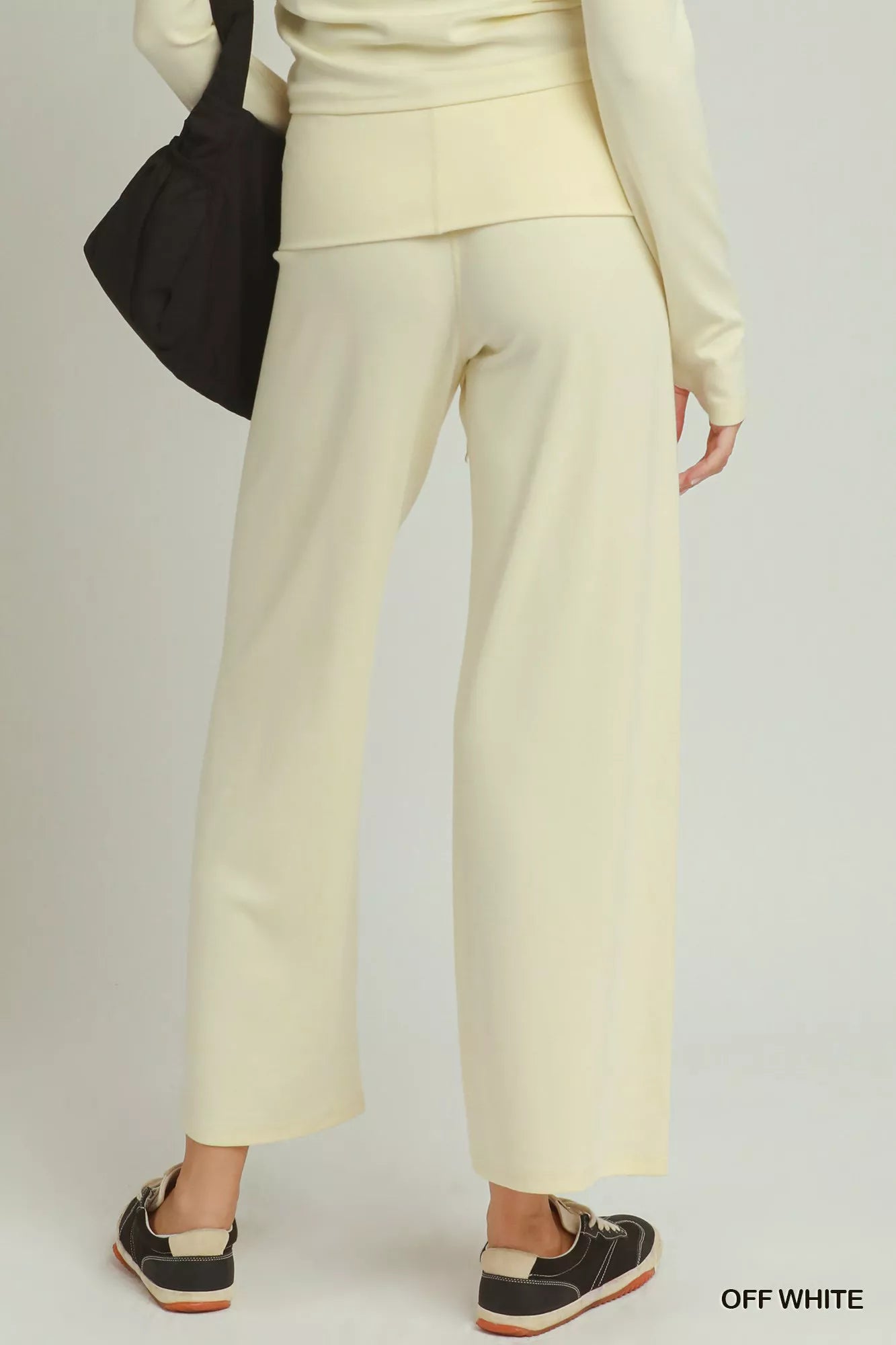 Umgee Cotton Viscose Folded Waistband Straight Leg Pants