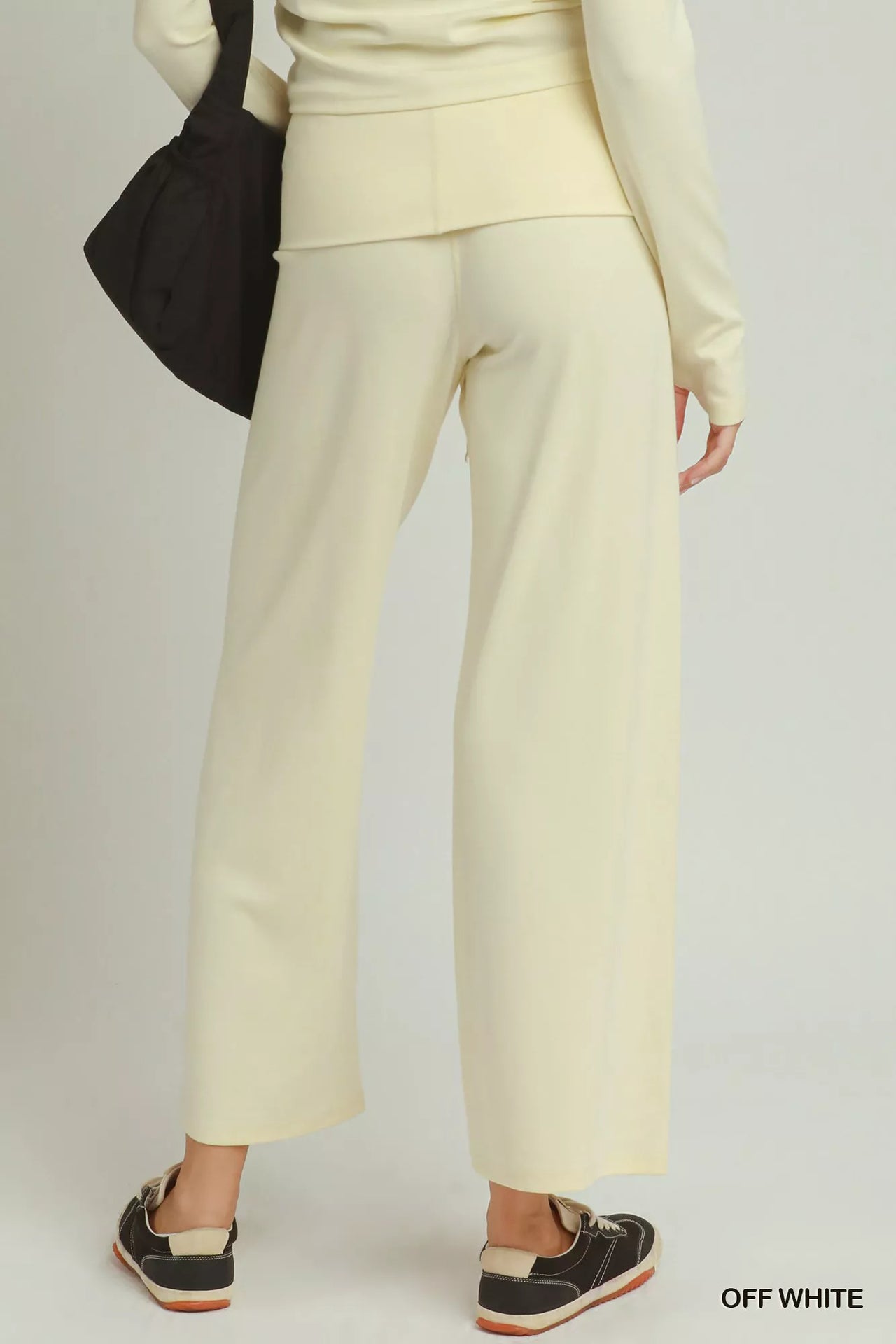 Umgee Cotton Viscose Folded Waistband Straight Leg Pants