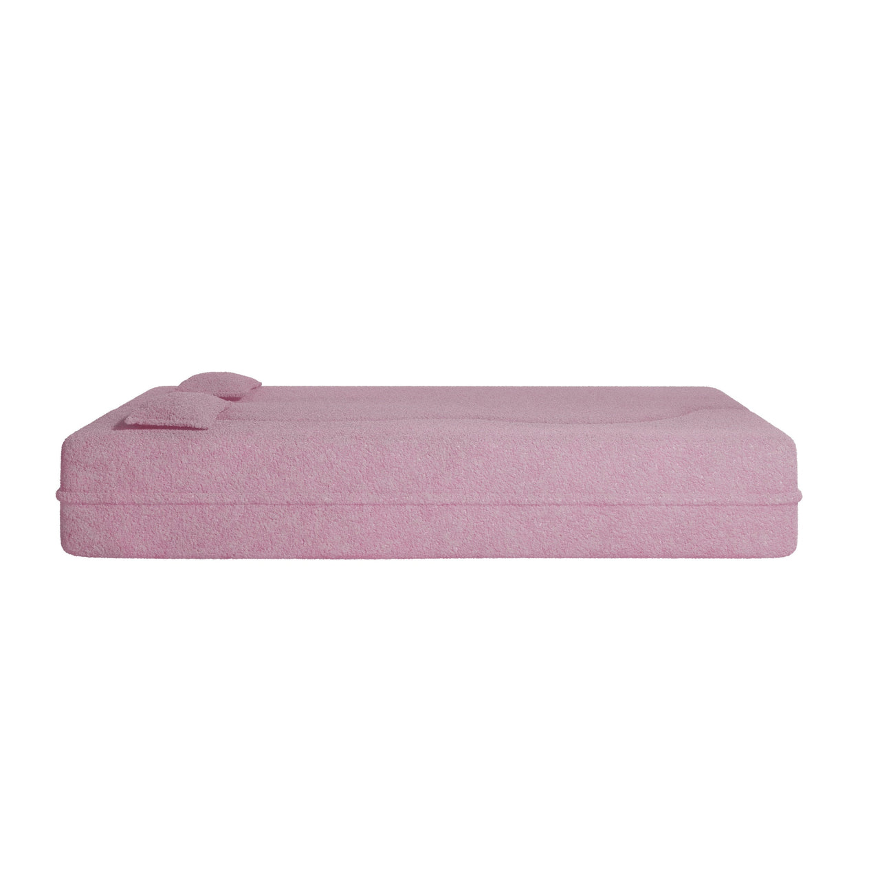 Modern Floor Sofa with 2 Pillows,Convertible Teddy Fabric Foam Filled Sleeper Sofa Bed,15 ' Full Size Folding Mattress for Living Room,Guest Bed,Playroom,No Assembly Required,Pink