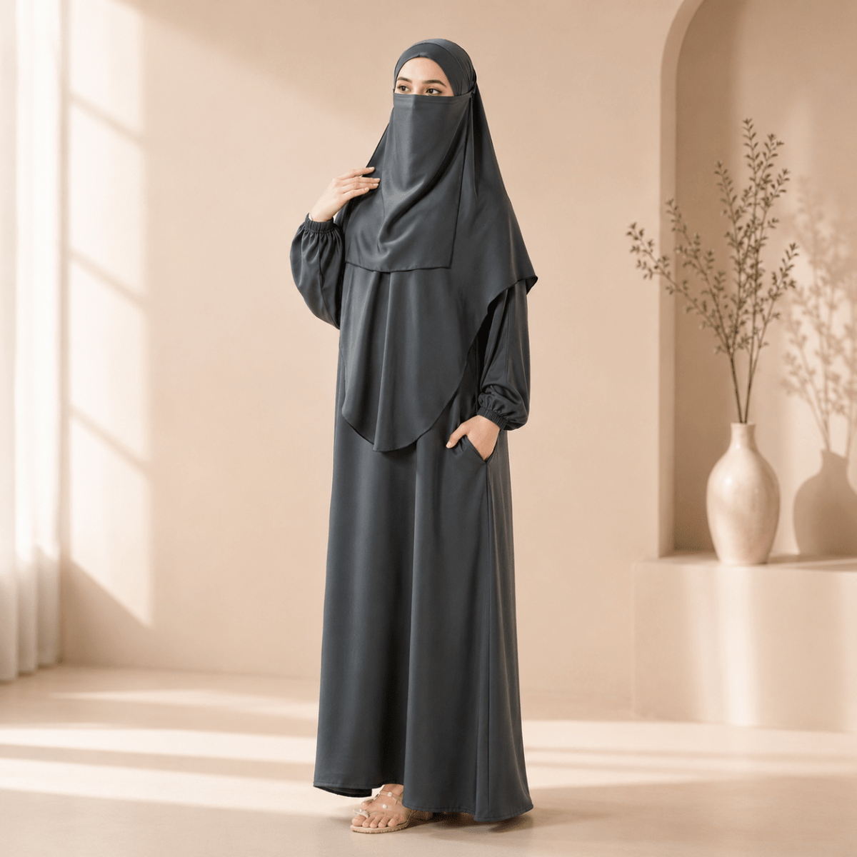 Abaya With Niqab and Khimar | Satin Niqab Khimar and Abaya (MK024)