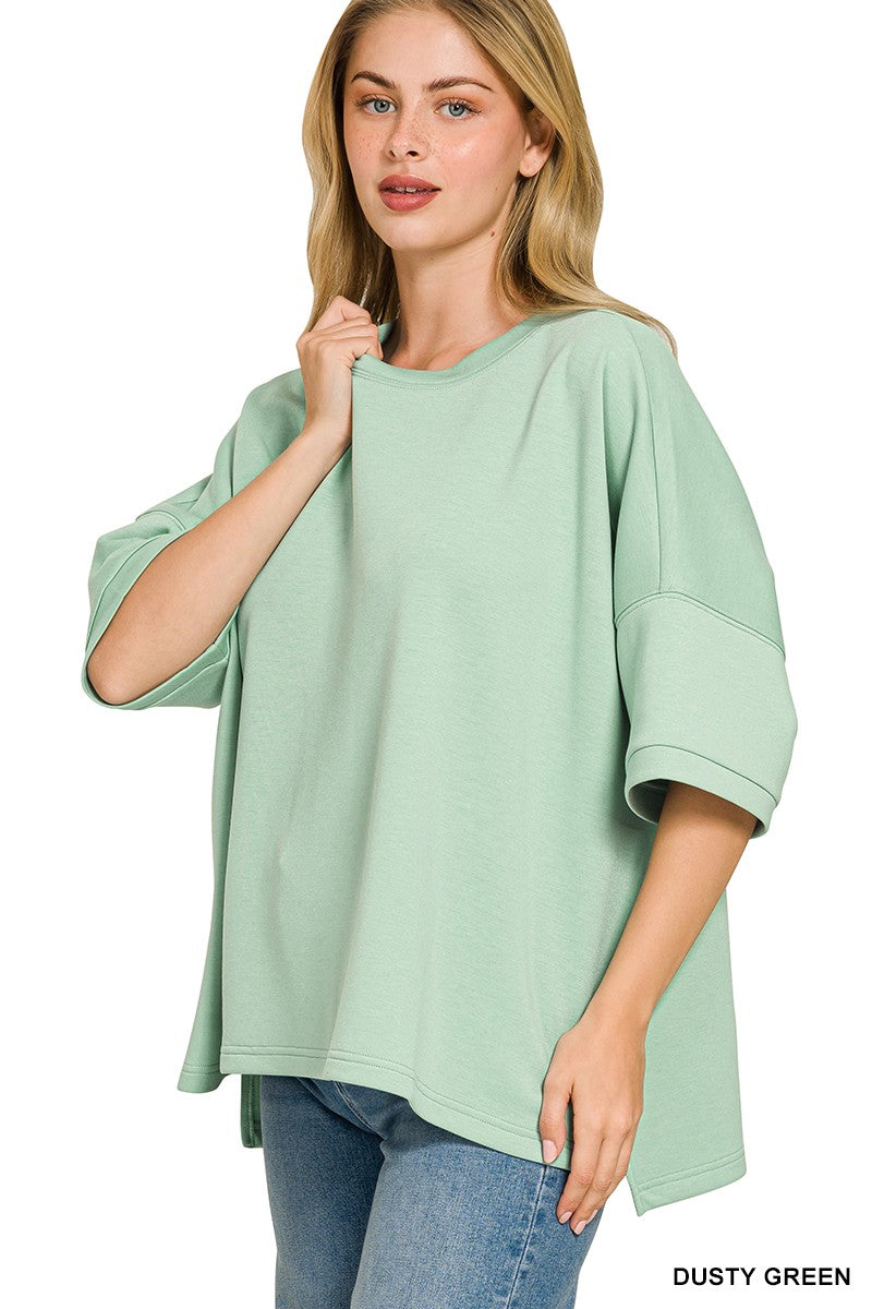 Zenana Full Size Scuba Round Neck Top With Side Slits Plus Size