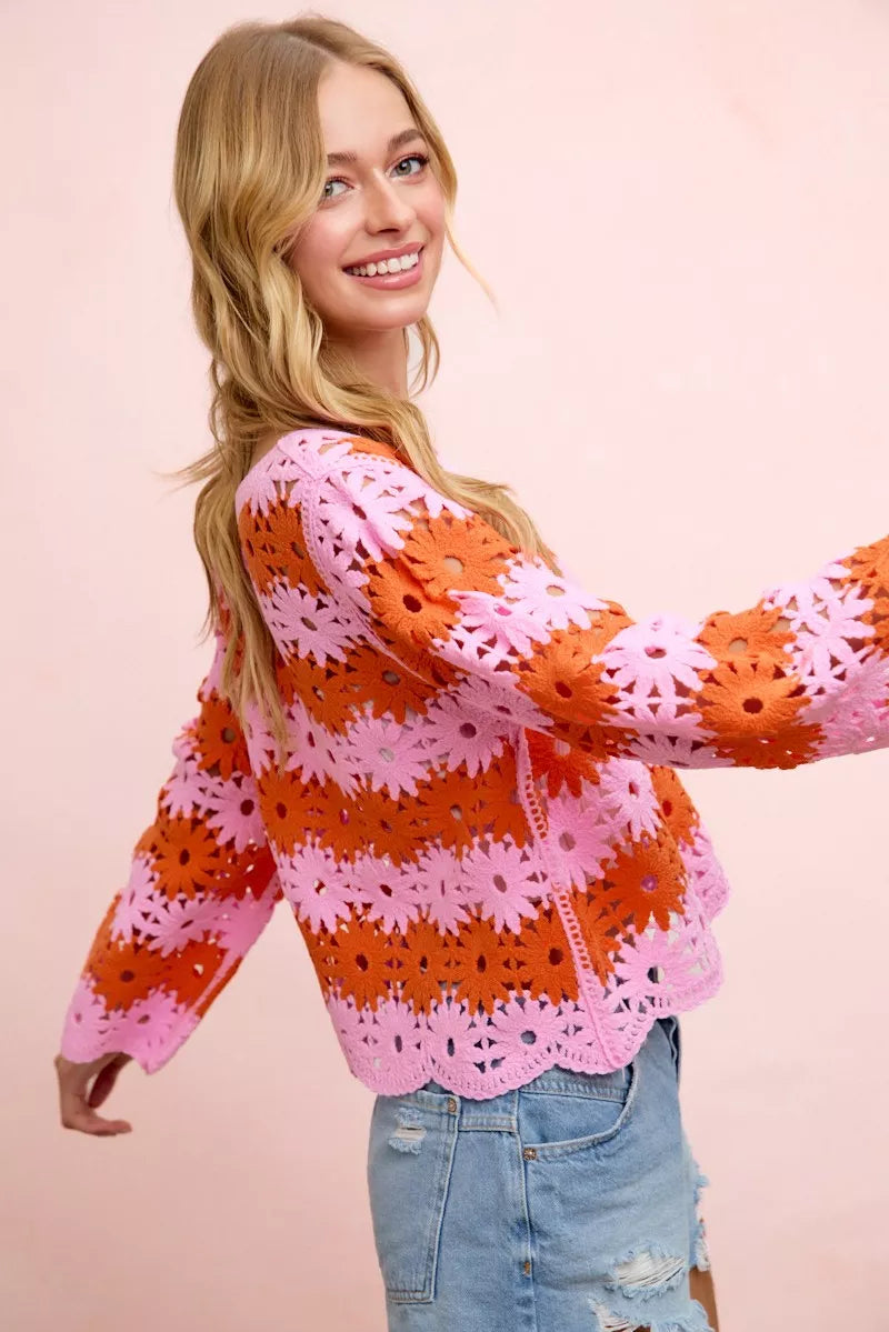 BiBi Flower Crochet Knit Top