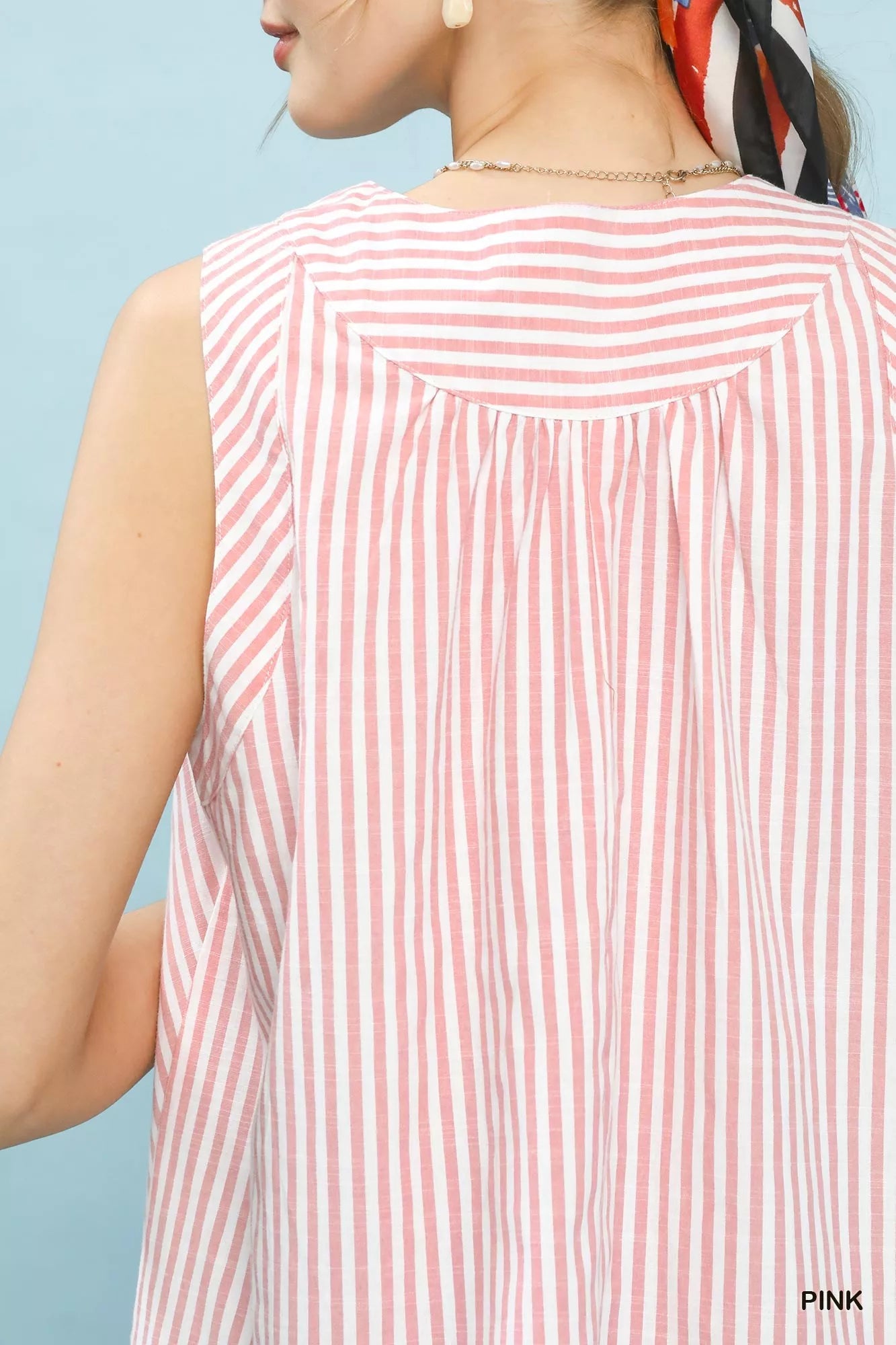 Umgee Mixed Stripe Sleeveless V-Neck Top