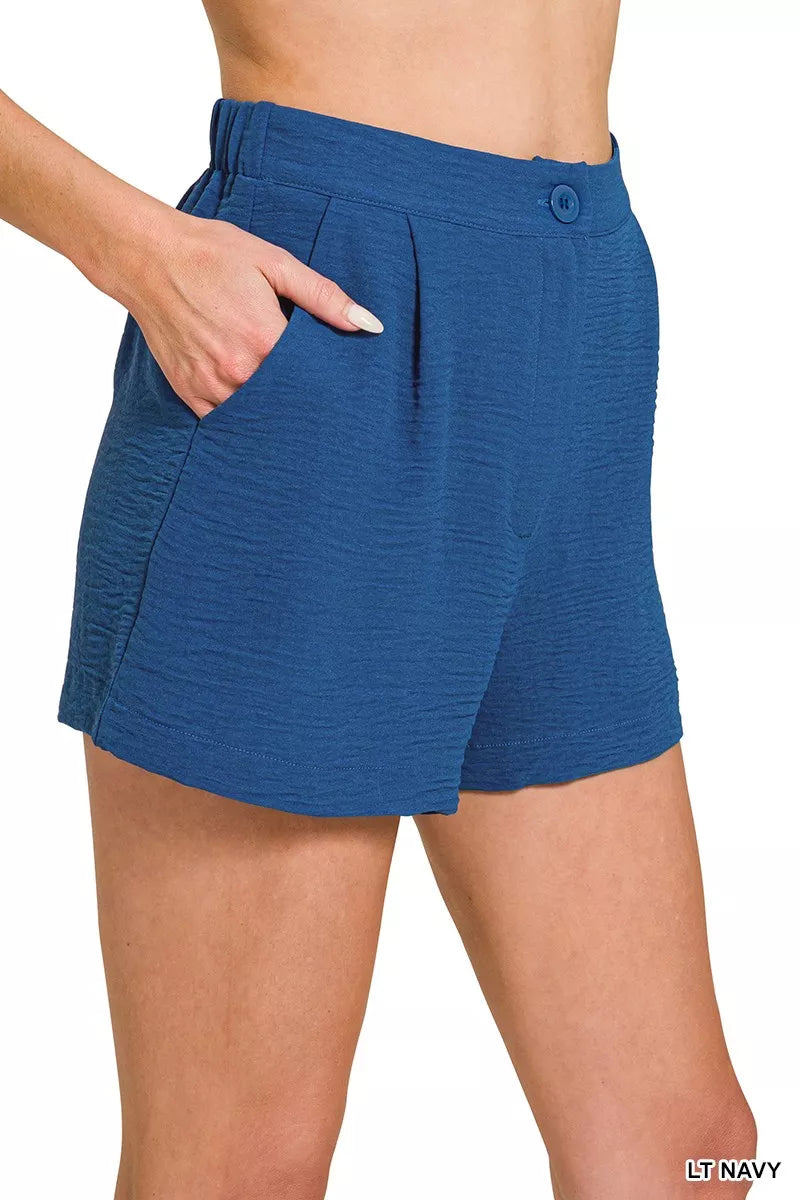 Zenana Woven Airflow Back Elastic Waist Shorts