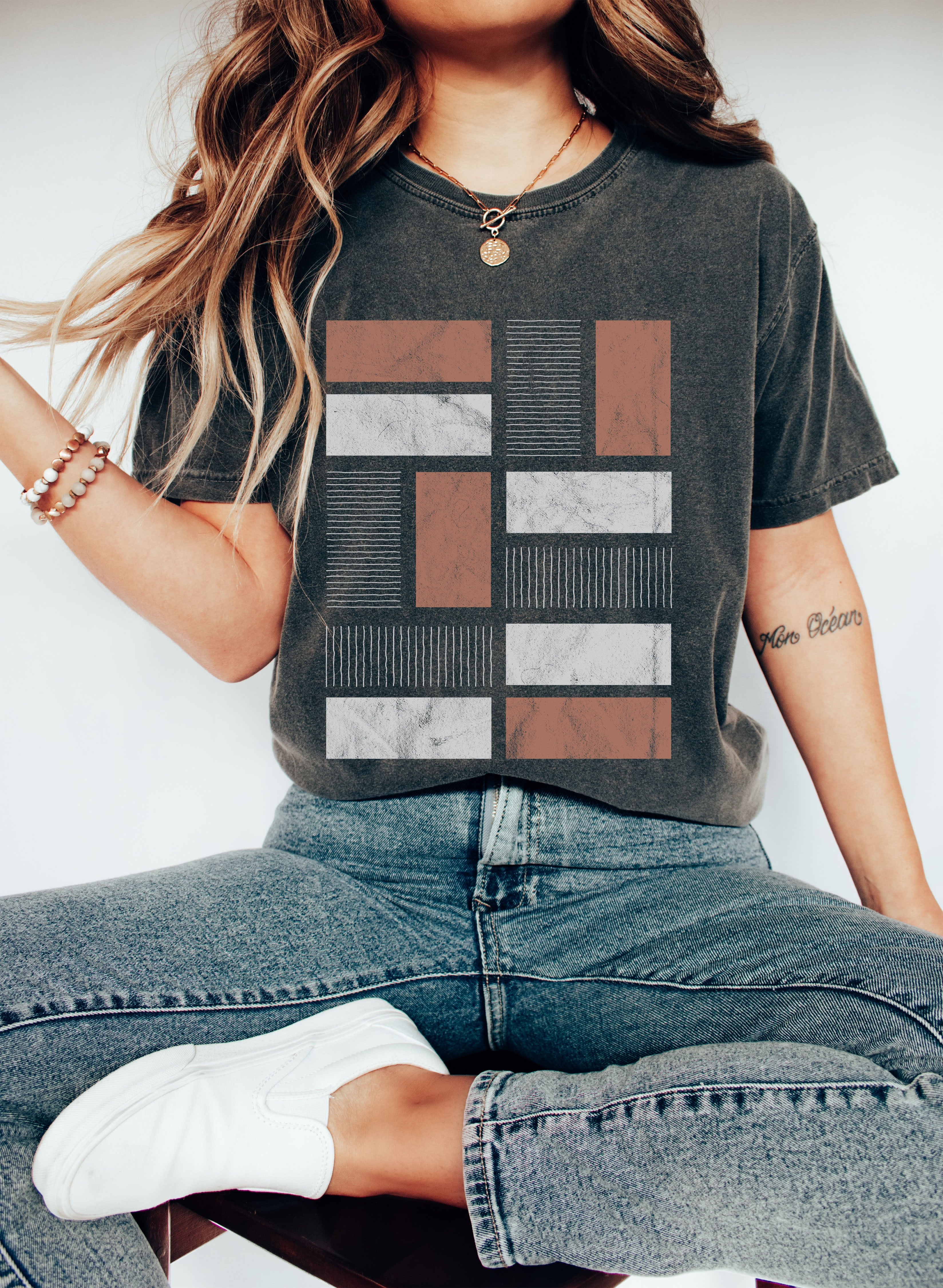 Abstract Geometric Rectangle Print With Bold Lines And Negative Space Comfort Colors Tee