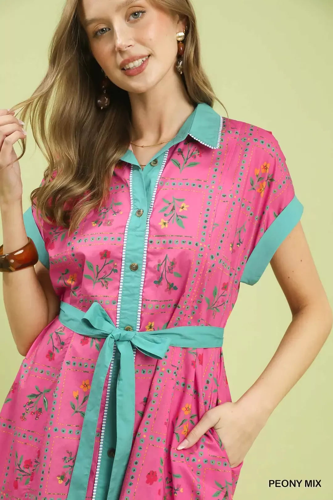 Umgee Mix Floral Button-Front Midi Dress