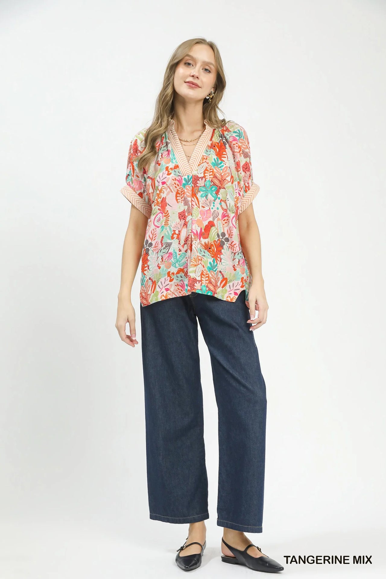 Umgee Mix Boho Printed V-Neck Top