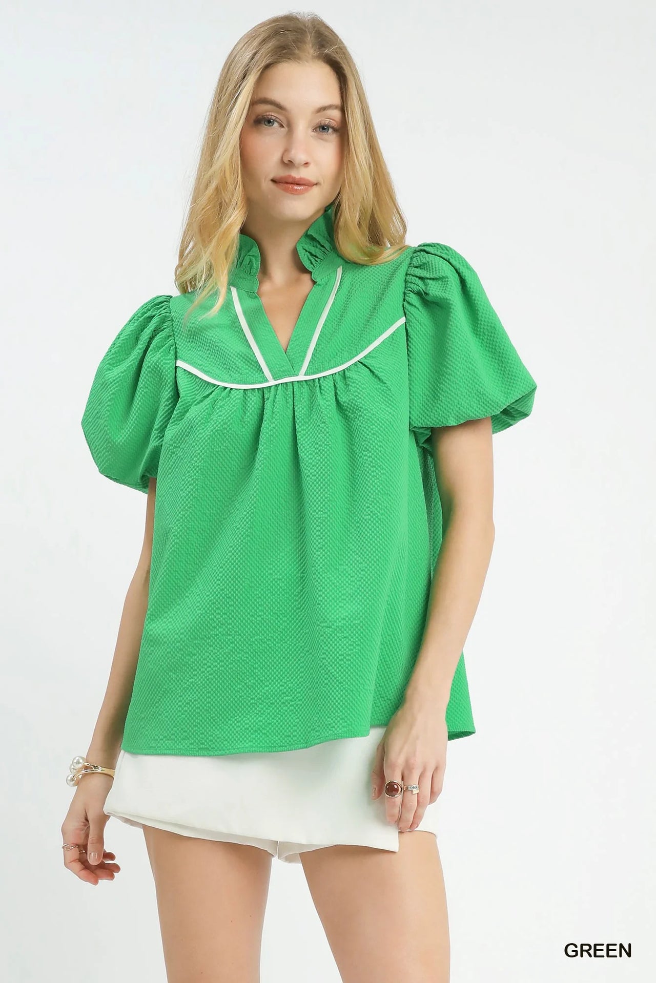 Umgee Textured Puff Sleeve Blouse