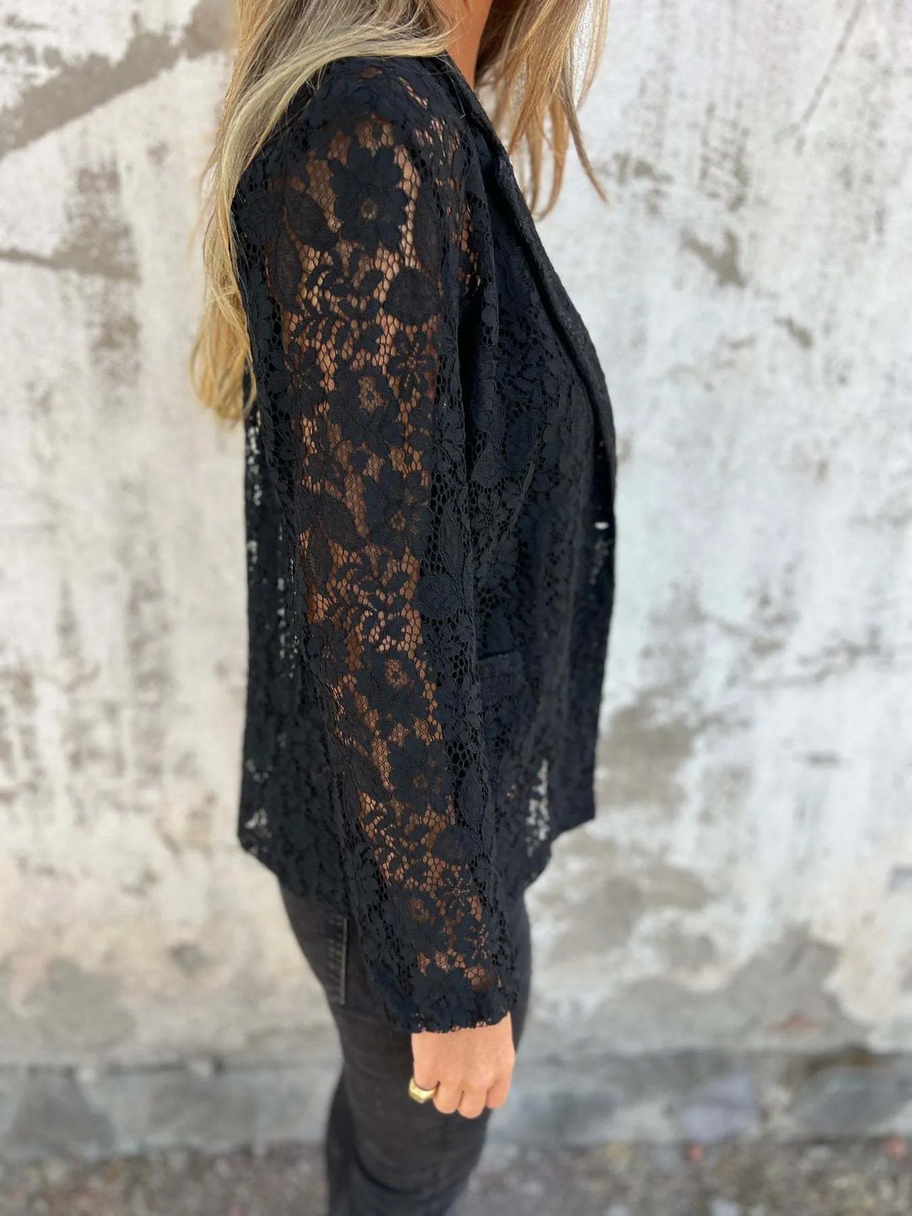 Full Size Lace Open-Front Blazer Plus Size