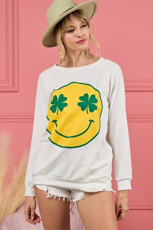 BiBi Smile Face Graphic Round Neck Long Sleeve Top