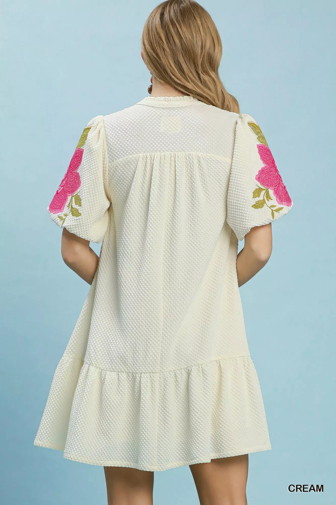 Umgee Floral Embroidered Textured Jacquard Dress