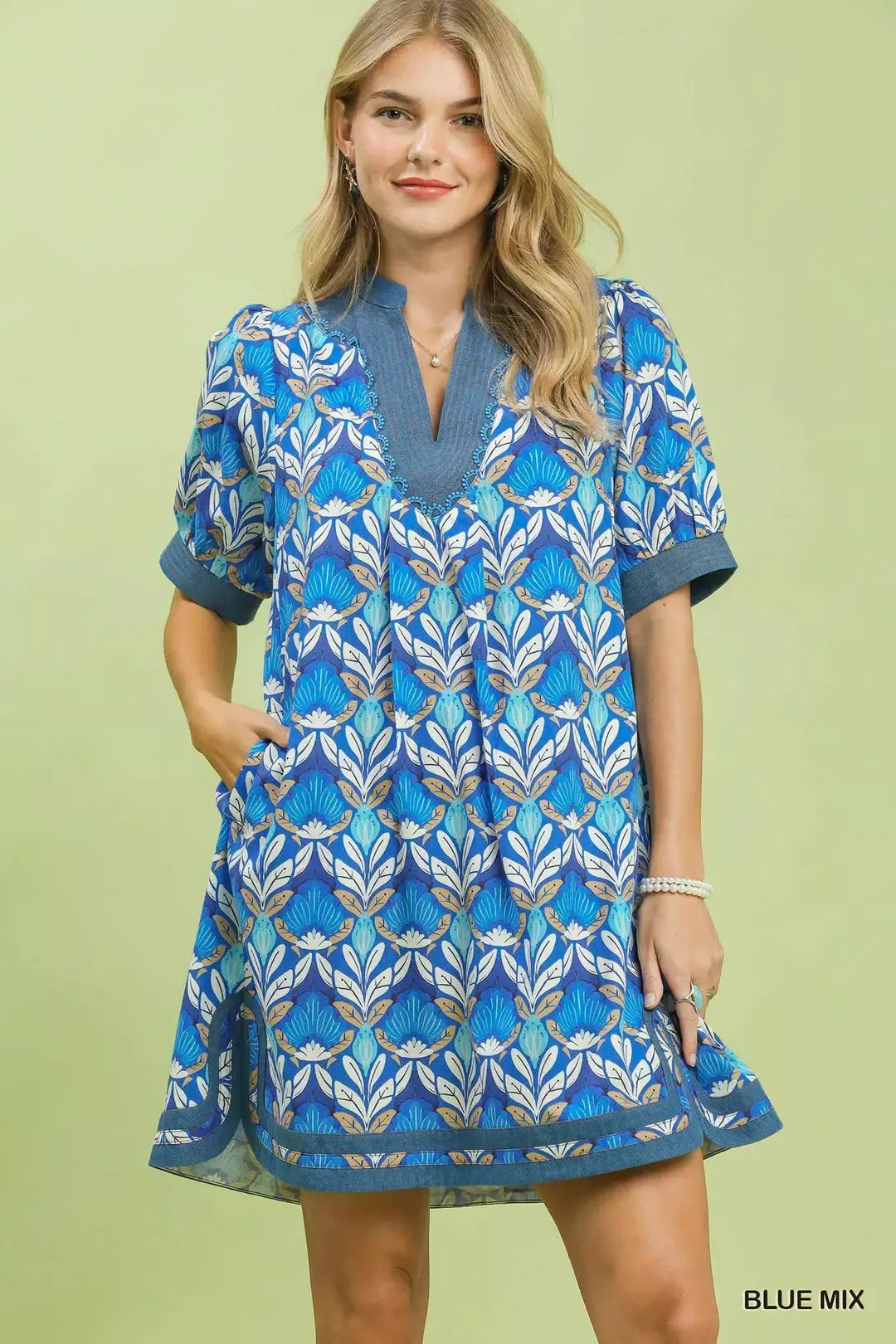 Umgee Mix Tile Print Mini Dress