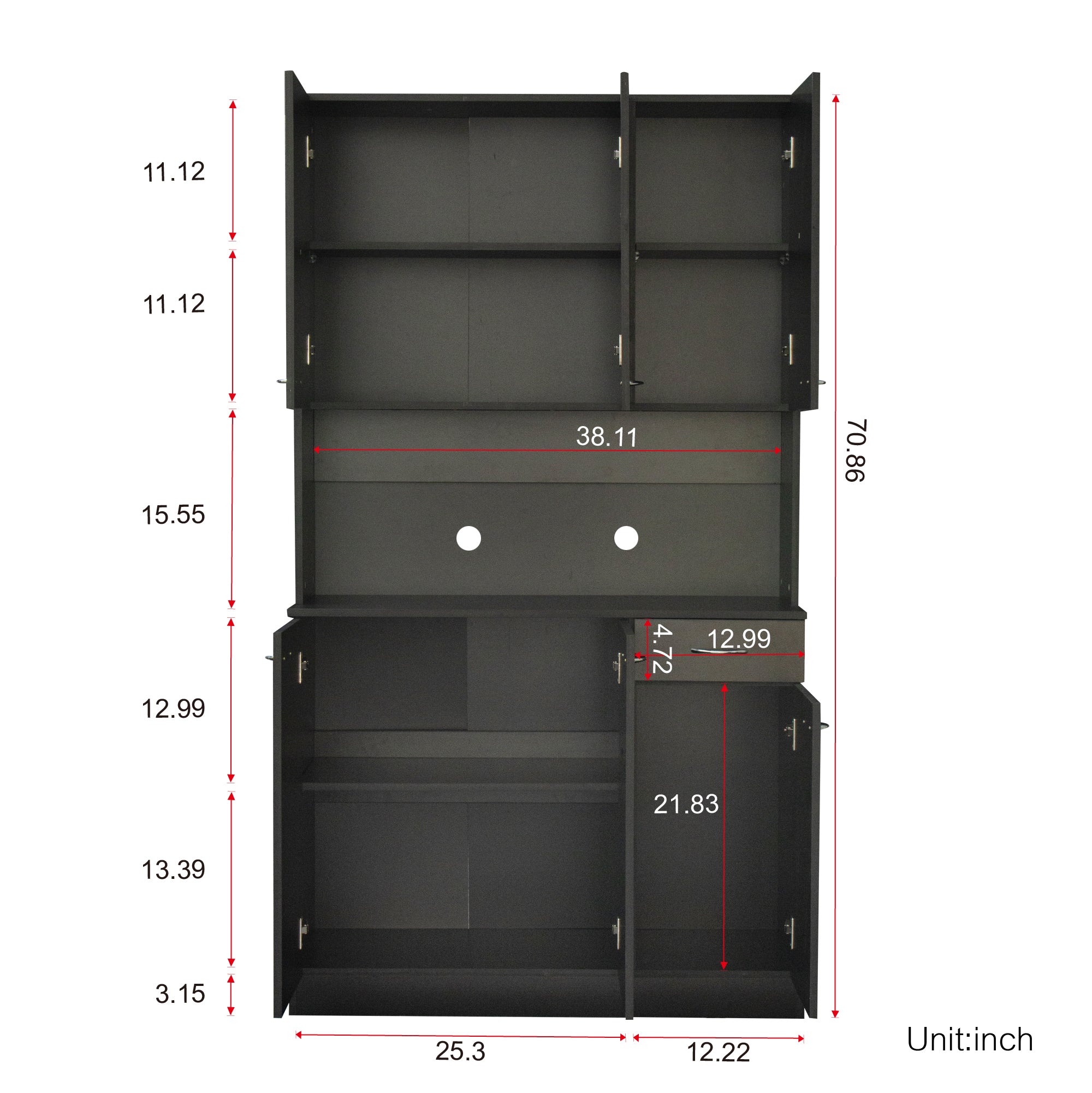 70.87' Tall Wardrobe& Kitchen Cabinet, with 6-Doors, 1-Open Shelves and 1-Drawer for bedroom,Black