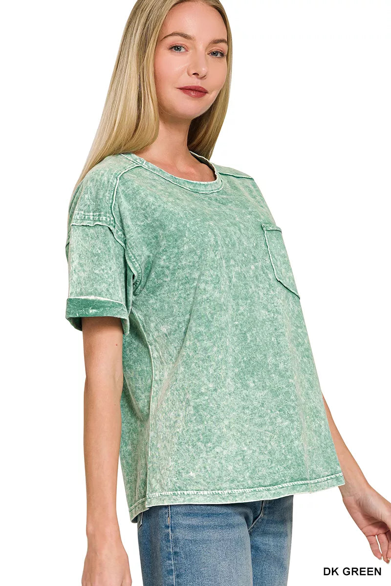 Zenana Halo Snow Washed Exposed Seam Top & Shorts Set