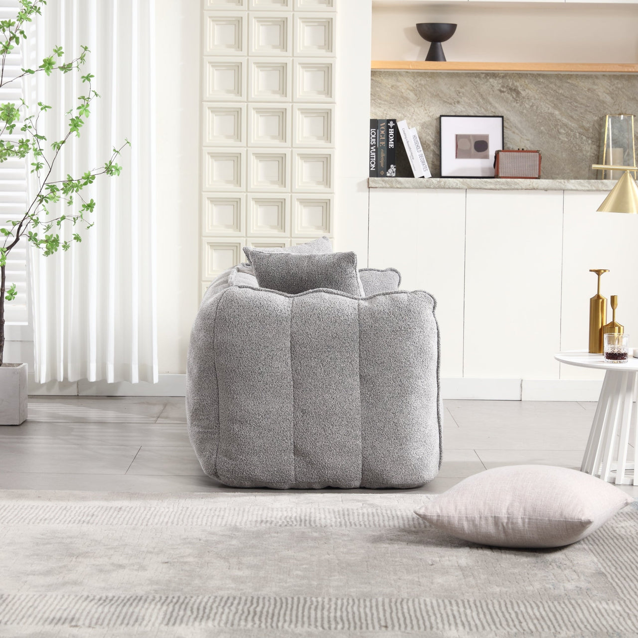 Cozy Beanbag Chair with High Resilience Foam Core for Two - Grey Chenille, 66x35x25 inches