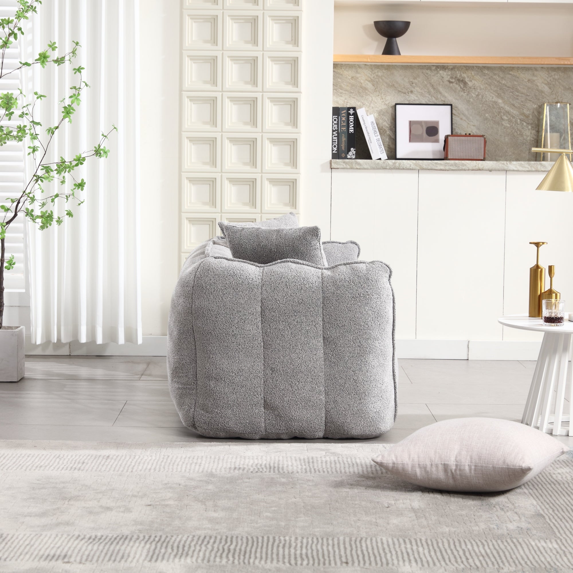 Cozy Beanbag Chair with High Resilience Foam Core for Two - Grey Chenille, 66x35x25 inches