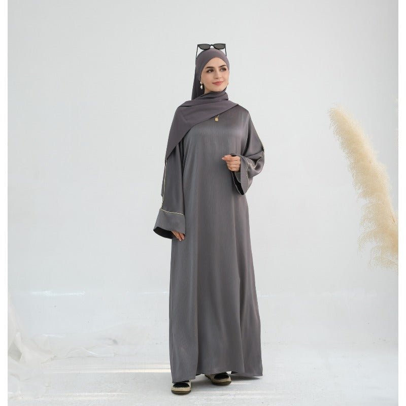 Acetate Crinkle Solid Color Round Neck Abaya Set(MA307)