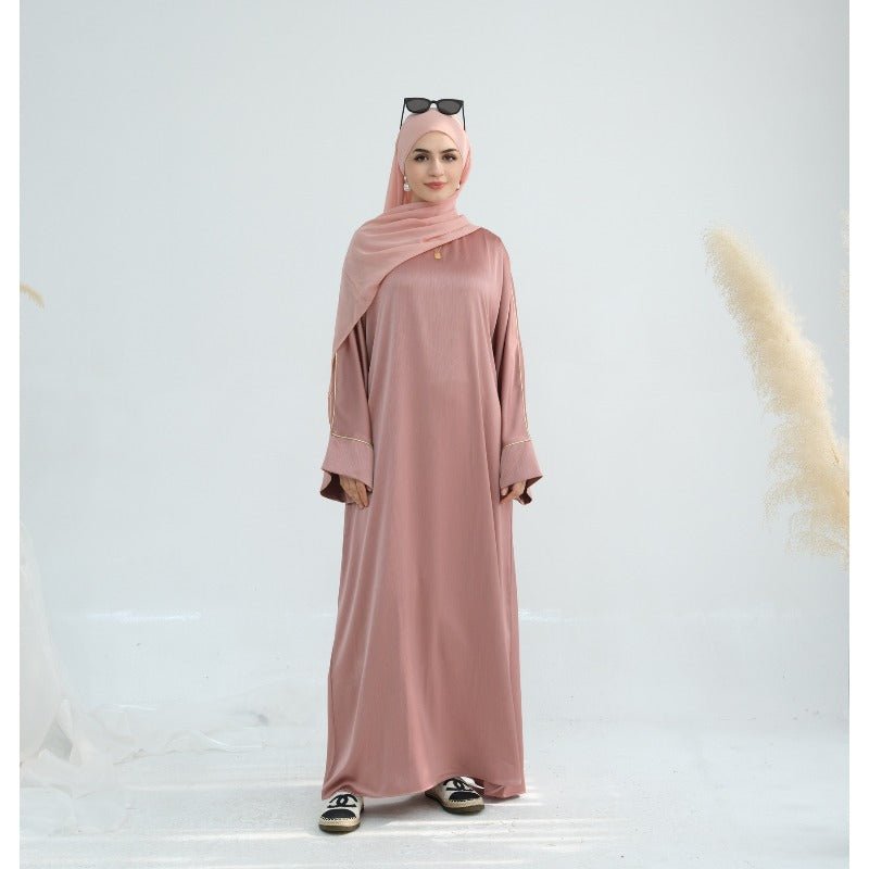 Acetate Crinkle Solid Color Round Neck Abaya Set(MA307)
