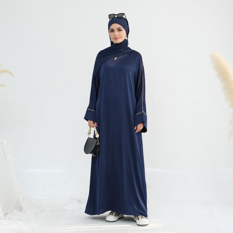 Acetate Crinkle Solid Color Round Neck Abaya Set(MA307)