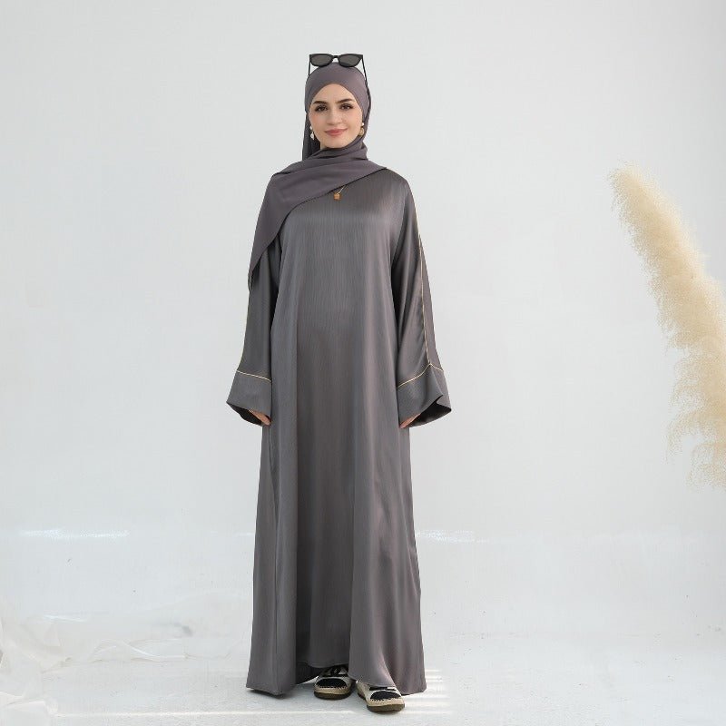 Acetate Crinkle Solid Color Round Neck Abaya Set(MA307)