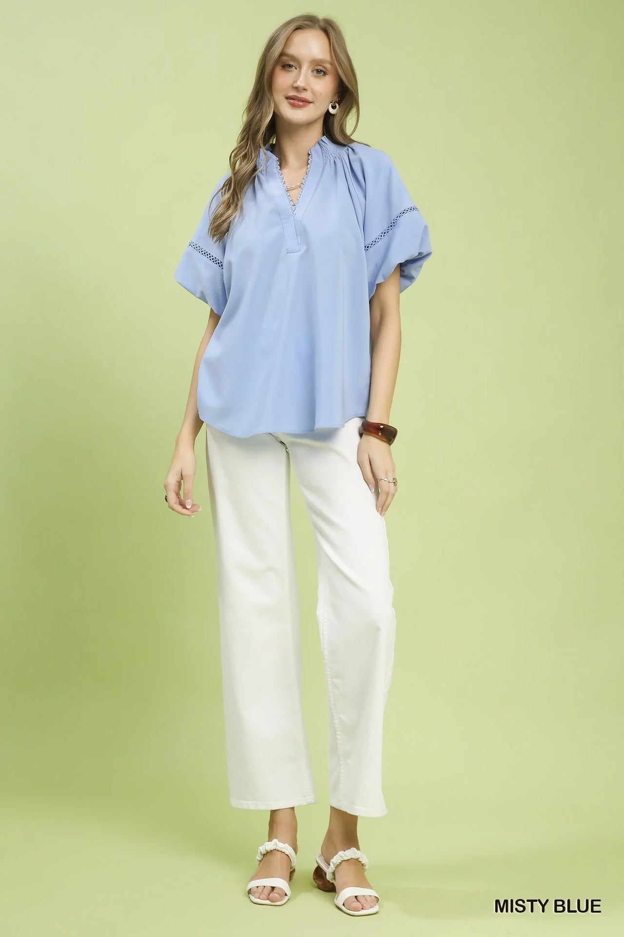 Umgee Lace Trim Peasant Top