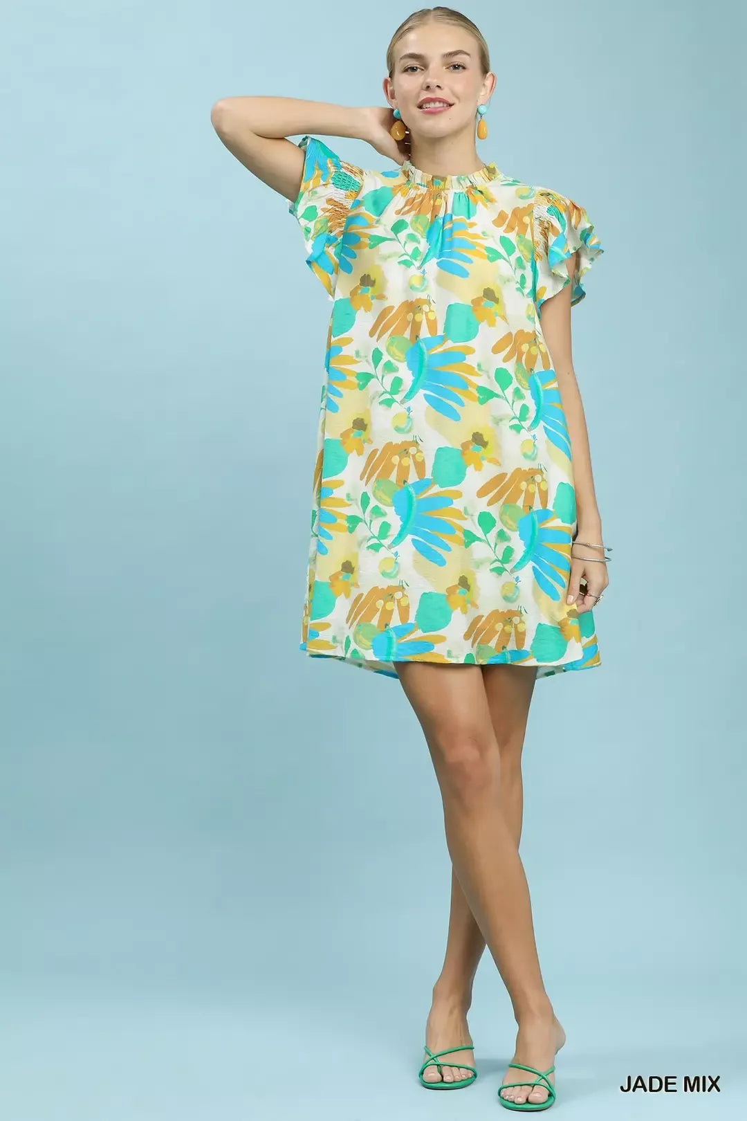 Umgee Ruffled Botanical Print Mini Dress
