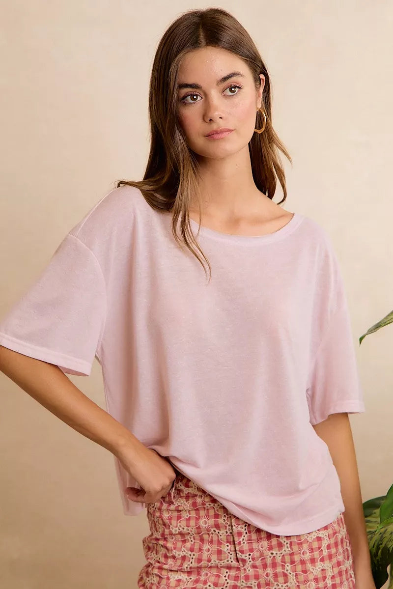 BiBi Solid Jersey Relaxed Fit Short Sleeves Pocket Top