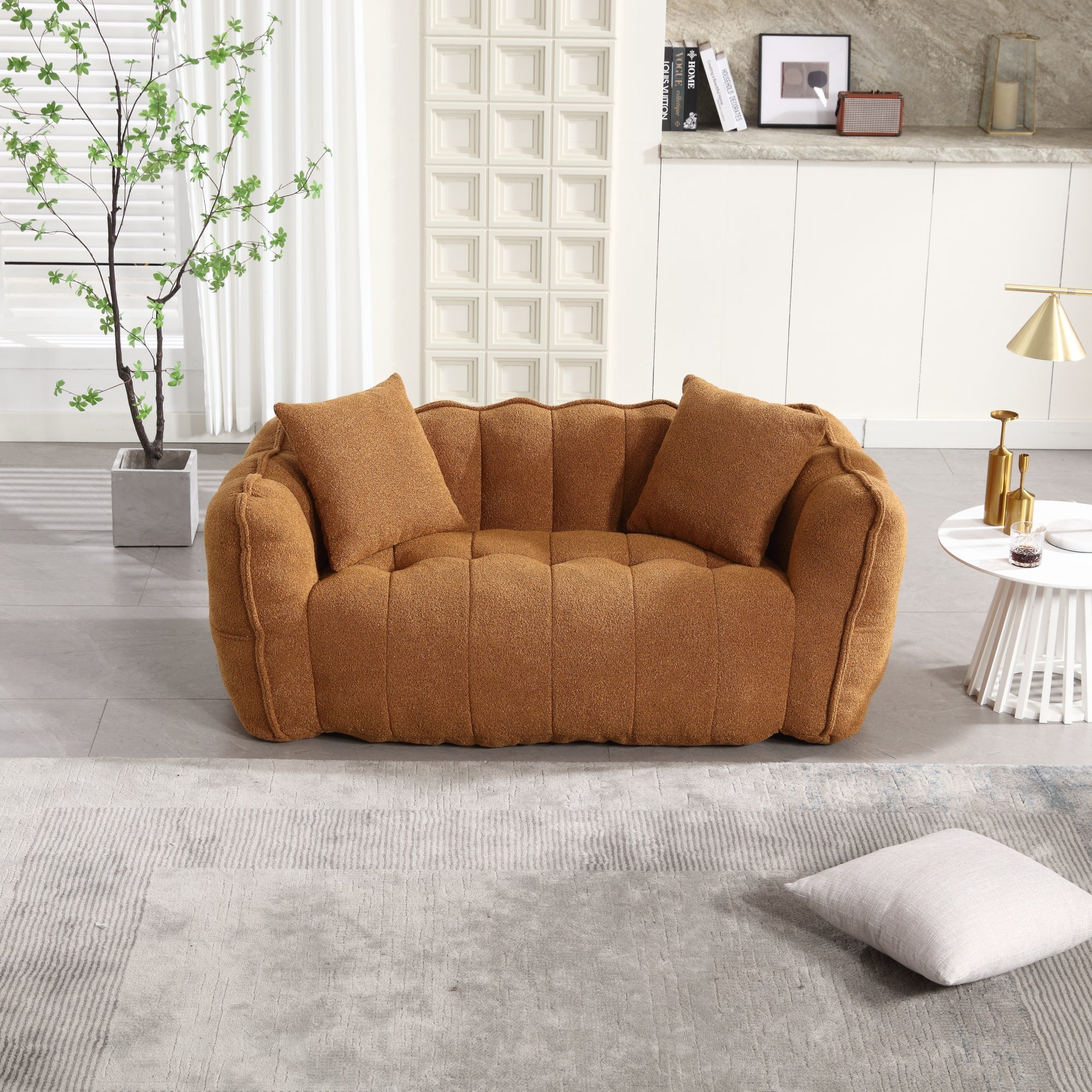 Cozy Beanbag Chair with High Resilience Foam Core for Two - Yellow Chenille, 66x35x25 inches