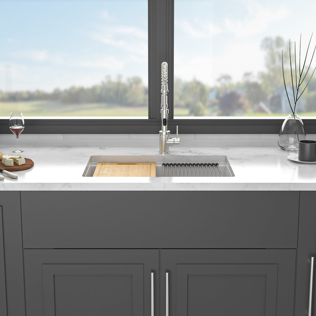 Quartz Kitchen Sink - 28' x 19' White Granite Composite Workstation Undermount Kitchen Sink