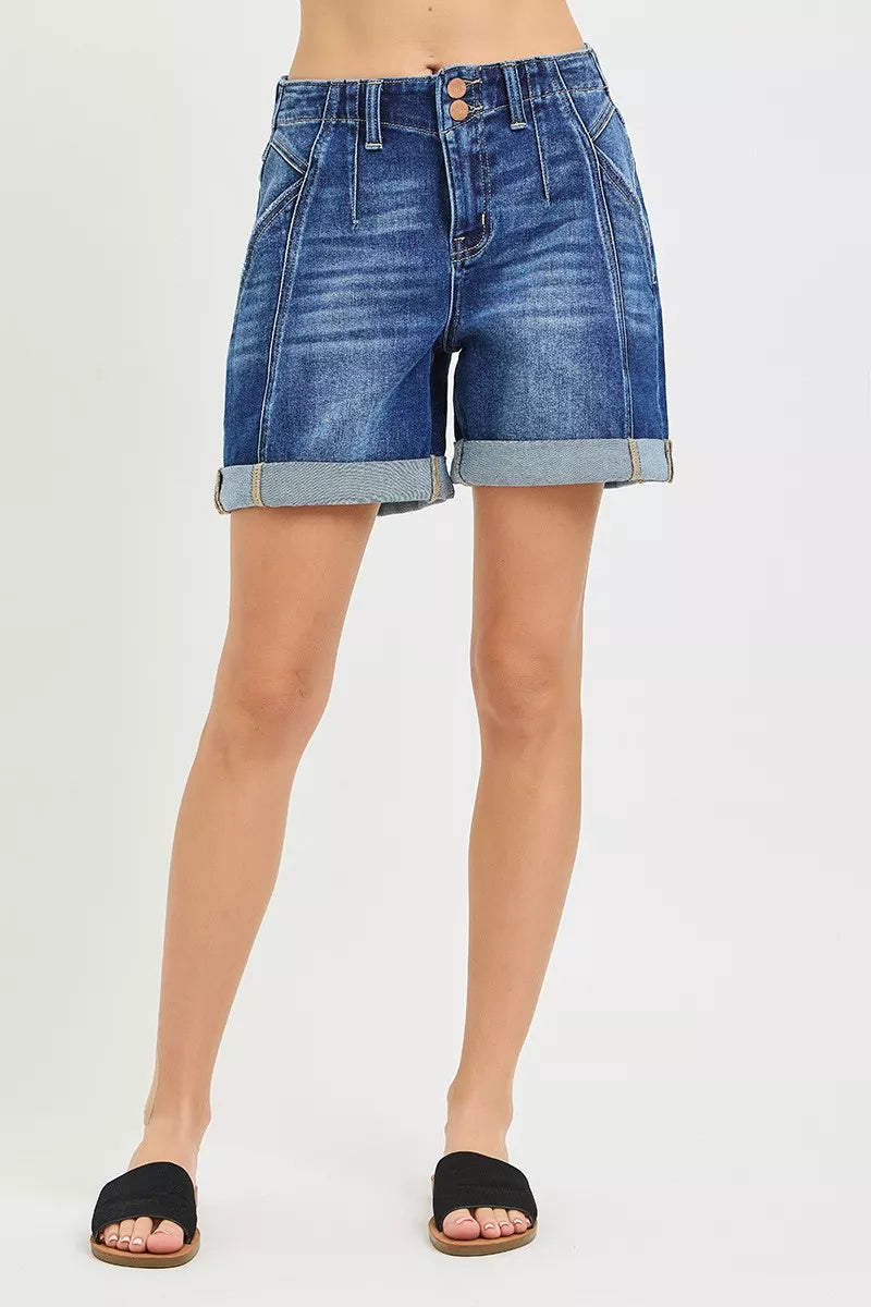 RISEN High Rise Seamed Roll Up Shorts