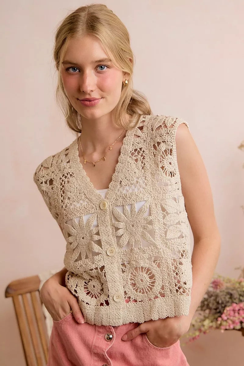 SO ME Summer Crochet Patterned Sleeveless Vest Top