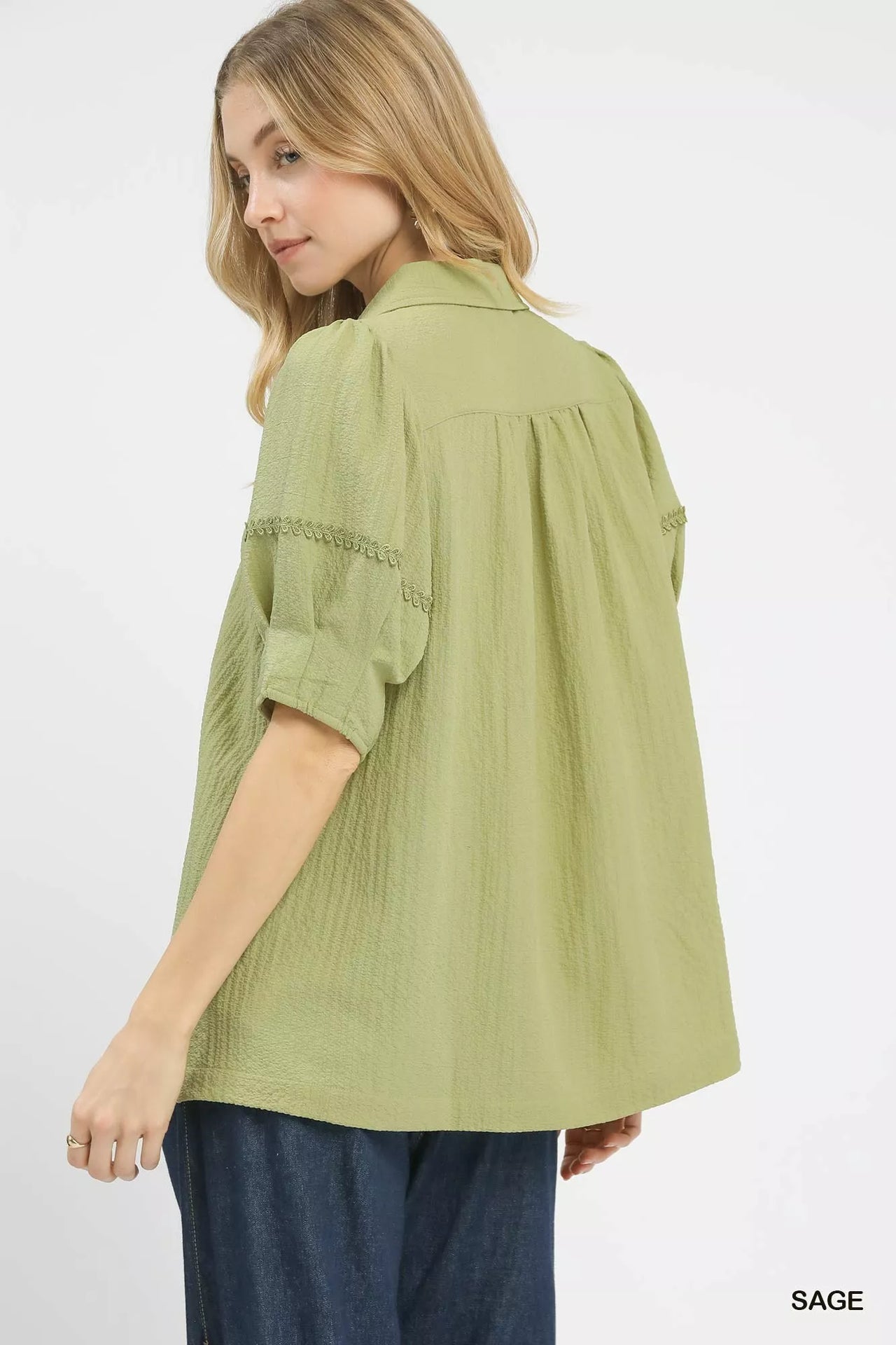 Umgee Textured Puff Sleeve Top